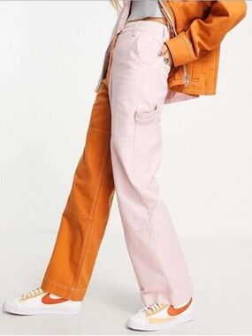 Topshop Two-Tone Orange & Pink Wide Leg Trousers